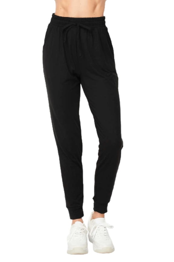 Women's Solid Brushed Jogger Pants With Pocket, Black S