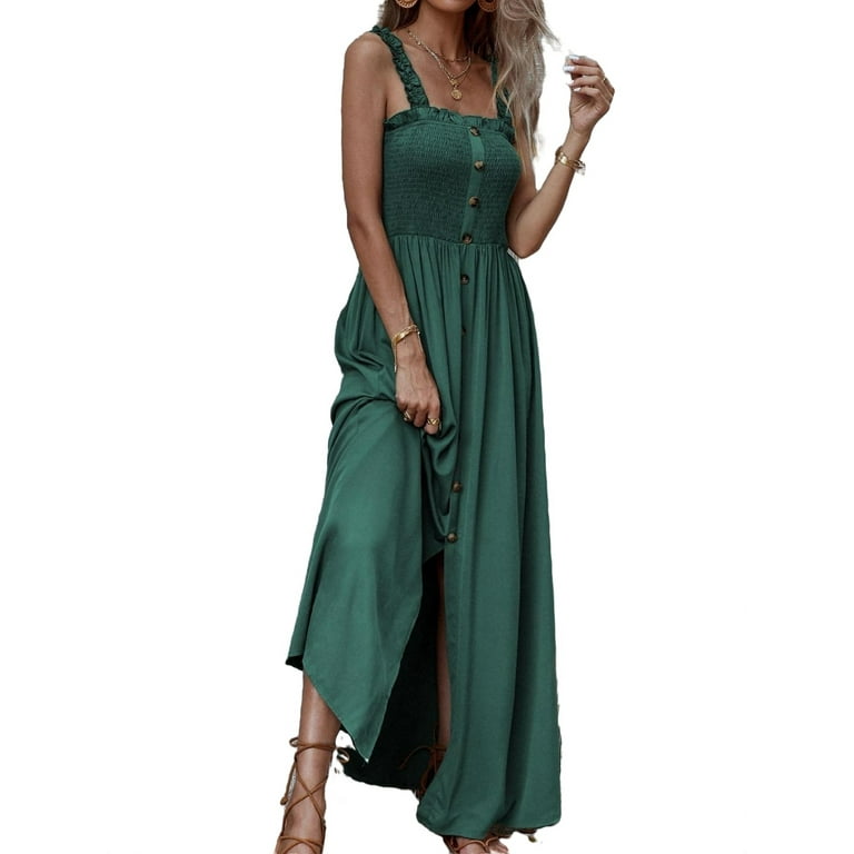 Women s Solid Button Down Split Maxi Cami Dress M 6 Walmart