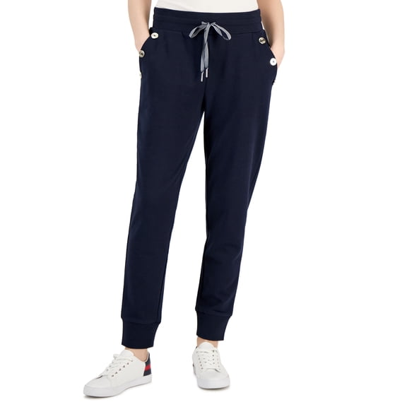 Women's Solid Button-Trimmed Nautical Jogger Pants Sky Captain XL