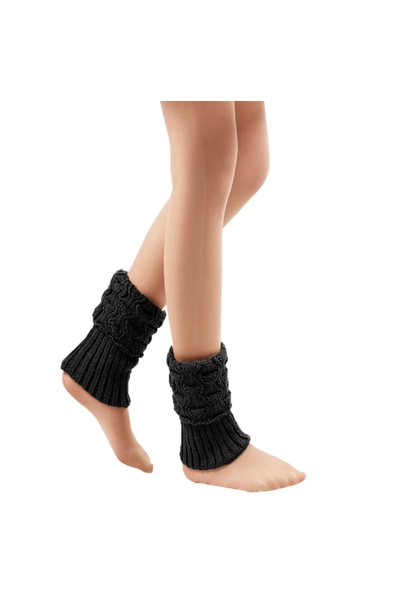 Women's Solid Cable Knit Leg Warmers Ribbed Knitted Crochet Winter Boot Socks-Black