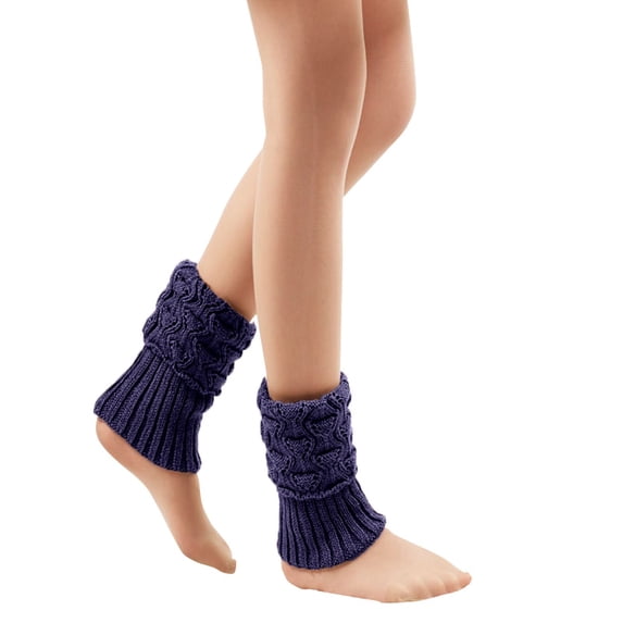 Women's Solid Cable Knit Leg Warmers Ribbed Knitted Crochet Winter Boot Socks-Dark Blue