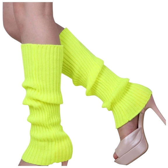 Women's Solid Candy Color Knit Winter Leg Warmers Loose Style Boot Socks Thermal Cozy Fashionable in Fluorescent Yellow