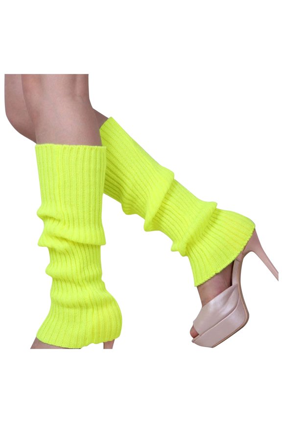Women's Solid Candy Color Knit Winter Leg Warmers Loose Style Boot Socks Thermal Cozy Fashionable in Fluorescent Yellow