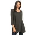 thumbnail image 1 of womens v-neck long sleeve pleats tunic dress top/made in usa charcoal s, 1 of 1