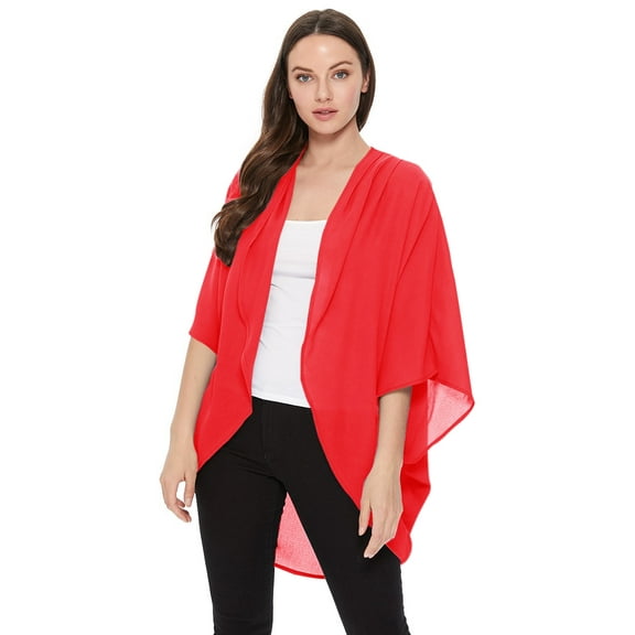 Women's Solid Casual Chiffon loose Kimono Sleeve Open Front Cardigan Capes