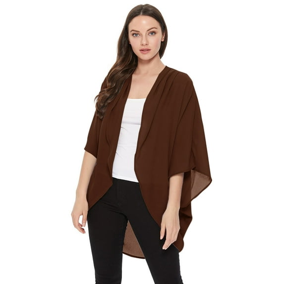 Women's Solid Casual Chiffon loose Kimono Sleeve Open Front Cardigan Capes