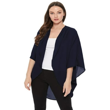 Women's Solid Casual Chiffon loose Kimono Sleeve Open Front Cardigan Capes/Made in USA