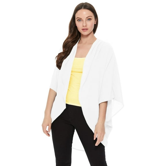 Women's Solid Casual Chiffon loose Kimono Sleeve Open Front Cardigan Capes