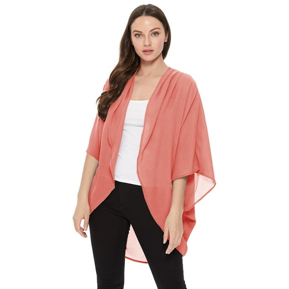Women's Solid Casual Chiffon loose Kimono Sleeve Open Front Cardigan Capes
