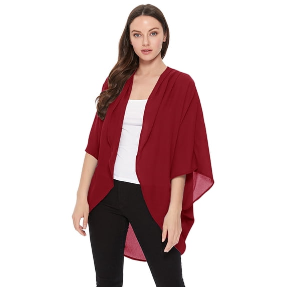 Women's Solid Casual Chiffon Kimono Sleeve Open Front Cardigan Cape