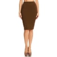 thumbnail image 1 of Women's Solid Casual Comfy Basic Simple Sexy Band Waist Knee Pencil Skirt, 1 of 4