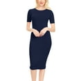 thumbnail image 1 of Women's Solid Casual Comfy Short Sleeve Bodycon Slim Fit A-line Midi Dress, 1 of 4