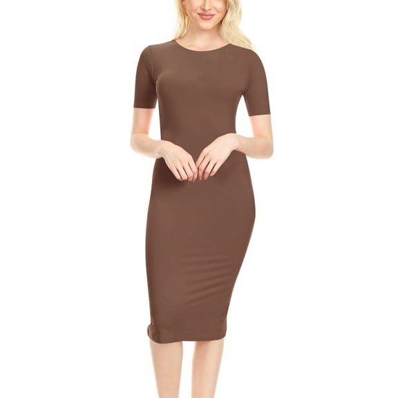 Women's Solid Casual Comfy Short Sleeve Bodycon Slim Fit A-line Midi Dress