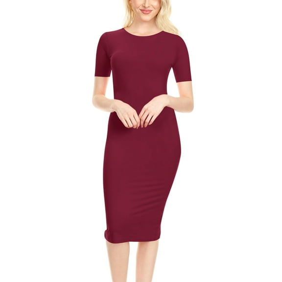 Women's Solid Casual Comfy Short Sleeve Bodycon Slim Fit A-line Midi Dress