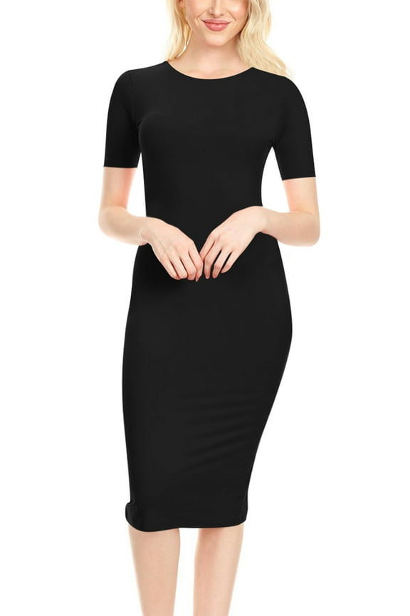 Women's Solid Casual Comfy Short Sleeve Bodycon Slim Fit A-line Midi Dress