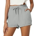 thumbnail image 1 of Women’s Solid Casual Cotton Drawstring Pocket Shorts Comfortable Beach Summer Relaxed Fit Elastic Waist Lightweight Breathable, 1 of 9