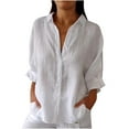 thumbnail image 1 of Women's Solid Casual Cotton and Linen Tie Back Fashion Shirt, Short Sleeve Button-Down Collar Blouse, Lightweight and Comfortable, Perfect for Summer, Vacation, and Daily Wear, 1 of 8