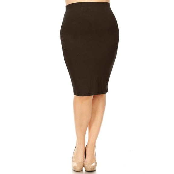 Women's Solid Casual Elastic Waistband Stretchy Office Knee Length Midi Pencil Skirt S-3XL