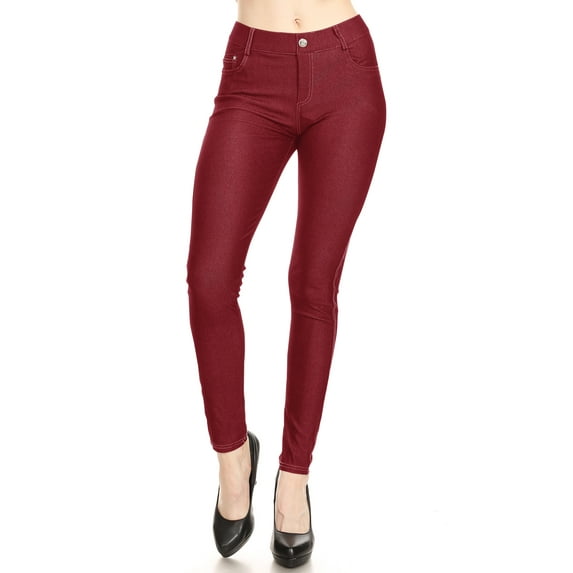 Women's Solid Casual Lightweight Stretchy Comfort Pocket Jean Jegging Pants S-3XL