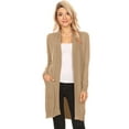 thumbnail image 1 of Women's Solid Casual Long Sleeve Ribbed Open Front Pockets Knit Cardigan, 1 of 2