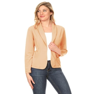 Women's Solid Casual Office Work Long Sleeve Open Front Blazer Jacket Made in USA S-3XL