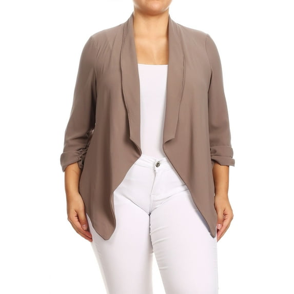 Women's Solid Casual Plus Size Loose Fit Draped Cardigan Blazer Jacket/Made in USA