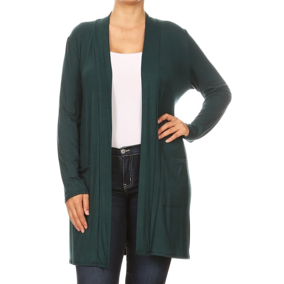 Women's Solid Casual Plus Size Pockets Knit Duster Cardigan Sweater/Made in USA