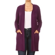 Womens Solid Casual Plus Size Pockets Knit Duster Cardigan Sweater/Made in USA