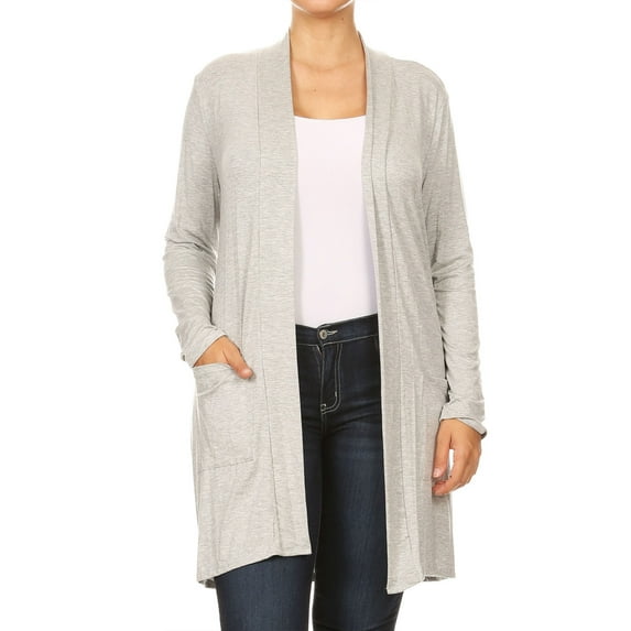 Women's Solid Casual Plus Size Pockets Knit Duster Cardigan Sweater/Made in USA