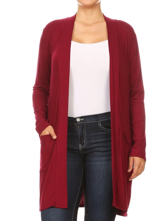 Women's Solid Casual Plus Size Pockets Knit Duster Cardigan Sweater/Made in USA