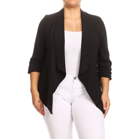 Women's Solid Casual Plus SizeDraped Cardigan Blazer Jacket