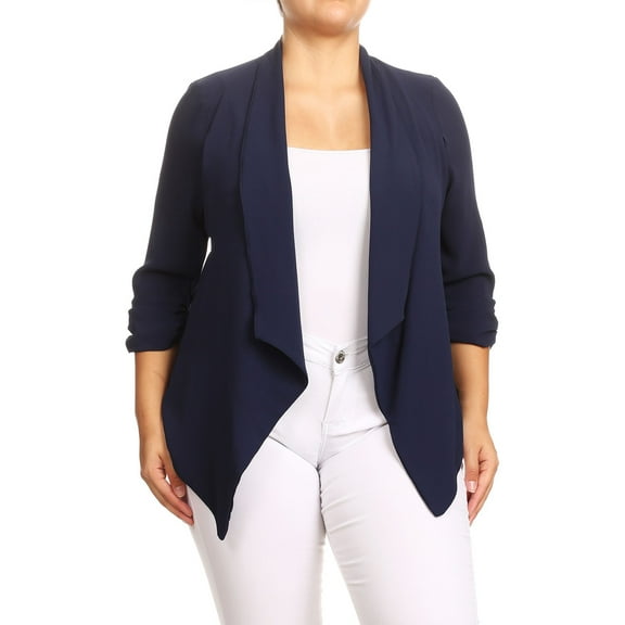 Women's Solid Casual Plus SizeDraped Cardigan Blazer Jacket