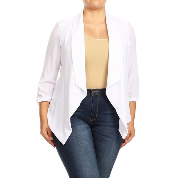 Women's Solid Casual Plus SizeDraped Cardigan Blazer Jacket