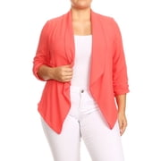 Women's Solid Casual Plus SizeDraped Cardigan Blazer Jacket
