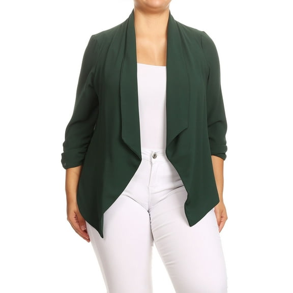 Women's Solid Casual Plus SizeDraped Cardigan Blazer Jacket