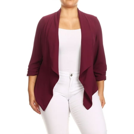 Women's Solid Casual Plus SizeDraped Cardigan Blazer Jacket