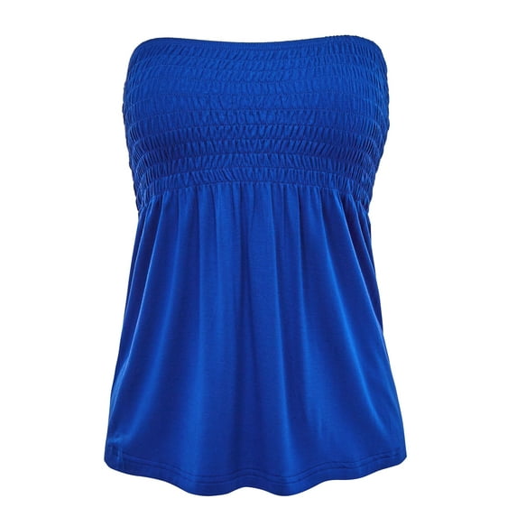 Women's Solid Casual Sexy Off Shoulder Tube Top Pleated Sleeveless Babydoll Shirts