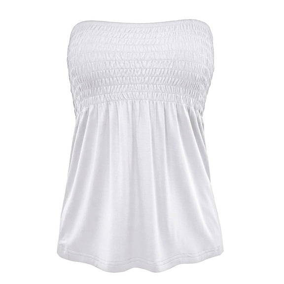 Women's Solid Casual Sexy Off Shoulder Tube Top Pleated Sleeveless Babydoll Shirts