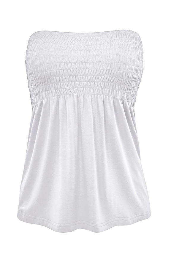 Women's Solid Casual Sexy Off Shoulder Tube Top Pleated Sleeveless Babydoll Shirts