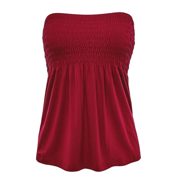 Women's Solid Casual Sexy Off Shoulder Tube Top Pleated Sleeveless Babydoll Shirts
