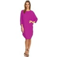 thumbnail image 1 of Women's Solid Casual Sexy Relax fit Dolman 3/4 Sleeve Side Draped Midi Dress, 1 of 5