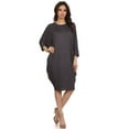 thumbnail image 1 of Women's Solid Casual Sexy Relax fit Dolman 3/4 Sleeve Side Draped Midi Dress, 1 of 5