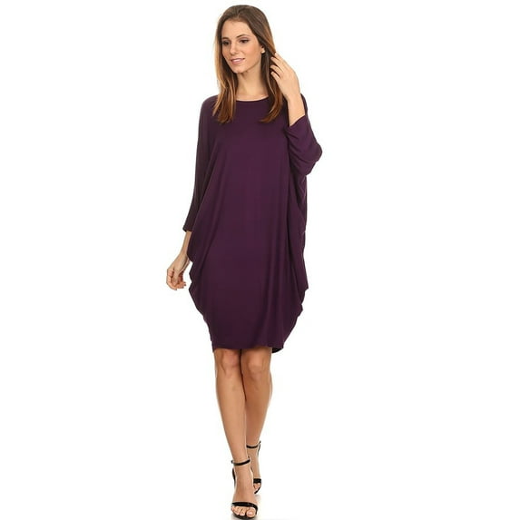 Women's Solid Casual Sexy Relax fit Dolman 3/4 Sleeve Side Draped Midi Dress/Made in USA