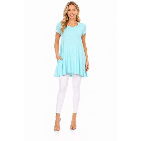 Women's Solid Casual Short Sleeve Loose Fit pockets Knit Shirt Tunic Top Tee/Made in USA