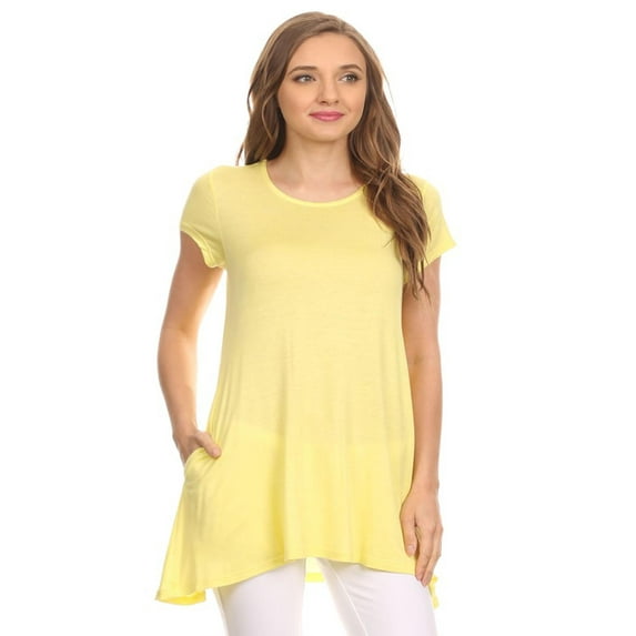 Women's Solid Casual Short Sleeve Loose Fit pockets Knit Shirt Tunic Top Tee S-3XL
