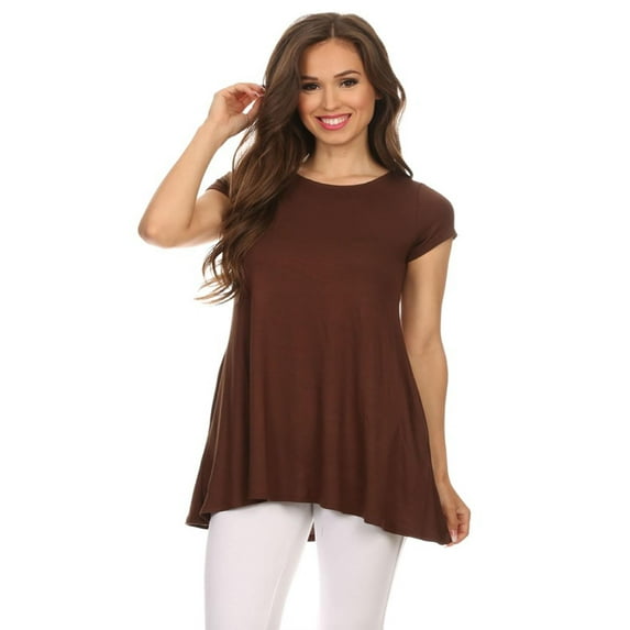 short sleeve loose fit t shirt tunic top with pocket/made in usa. brown m