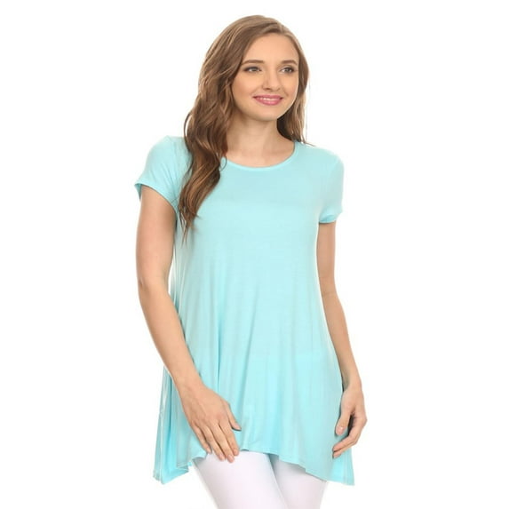 Women's Solid Casual Short Sleeve Loose Fit pockets Knit Shirt Tunic Top Tee S-3XL