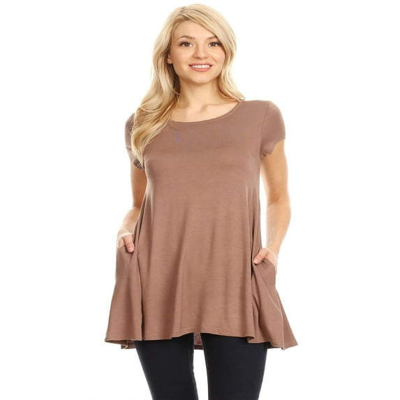Women's Solid Casual Short Sleeve Loose Fit pockets Knit Shirt Tunic Top Tee S-3XL