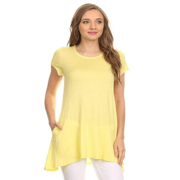 Women's Solid Casual Short Sleeve Loose Fit pockets Knit Tunic Top S-3XL