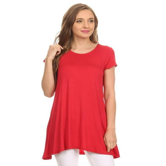 Women's Solid Casual Short Sleeve Loose Fit pockets Knit Tunic Top S-3XL